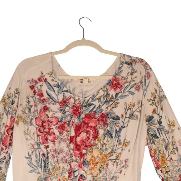 Billabong Blouse Womens Small Floral Long Sleeve Beachy Boho Peasant Gauzy - Picture 2 of 13